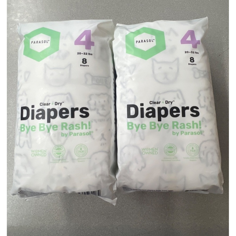 parasol bye bye rash clear dry diapers Size 4 (8 count) SET OF 2